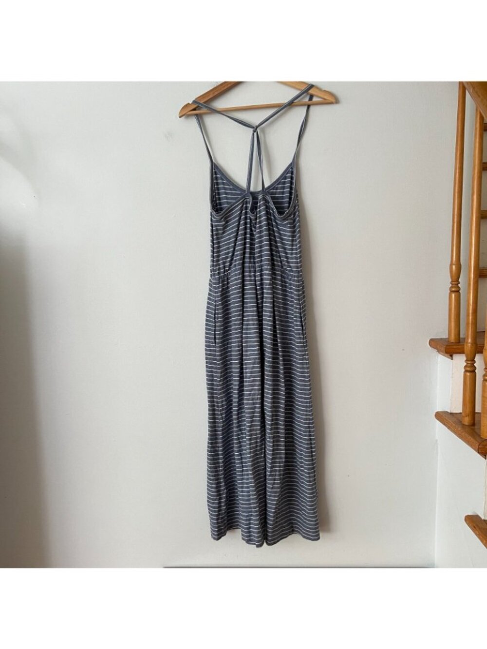 J. Crew Blue Striped Strappy Cotton Jersey Midi Dress Women's Size Medium - Picture 6 of 10
